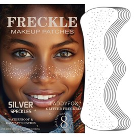 8 Pcs Face Makeup Patches, Glitter Freckles Face Tattoo, Glitter Freckles, Sparkle Makeup Patches, Waterproof Face Glitter Speckles Patches for Women (Silver)