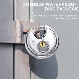 5-Pack Discus Padlocks 2-3/4 inch Wide, Stainless Steel 304 Round Lock, Waterproof and Rustproof Storage Lock with Brass Keys, Ideal for Storage Unit Gate, Outdoor, Shed, Fence