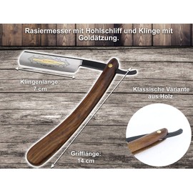 Men's Razor Set, Razor Set, Wooden Handle, Gold Etching, Black Blade with Paste from Solingen and Leather Linen, Professional Peeler Leather – Eye-catcher