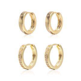Krstudent 2 pairs Small Hoop Earrings for Women 18K Gold Plated Hoop Huggie Earrings for Women (set 1-1 pair)