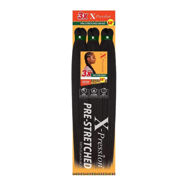Sensationnel X-pression Prestretched Braiding Hair - Kanekalon Flame Retardant Smooth Yaki Braid Hair Extension 3X 58 Inch (1 pack, SM1B/27)
