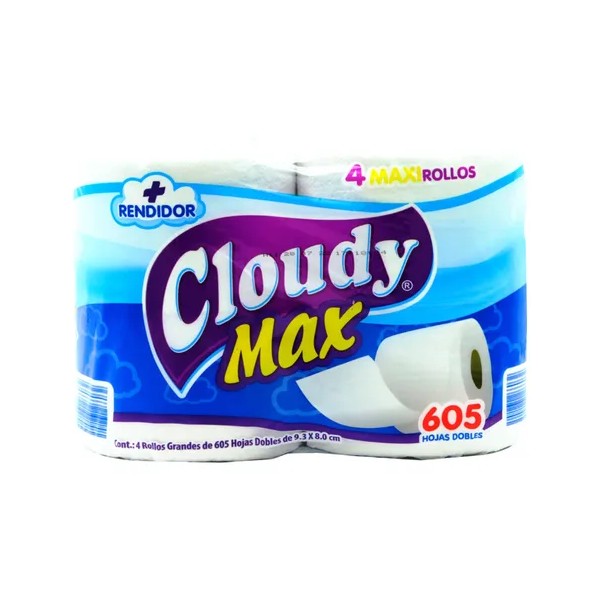 Papel Higiénico Cloudy Max 4 Maxi Rollos De 605h C/u