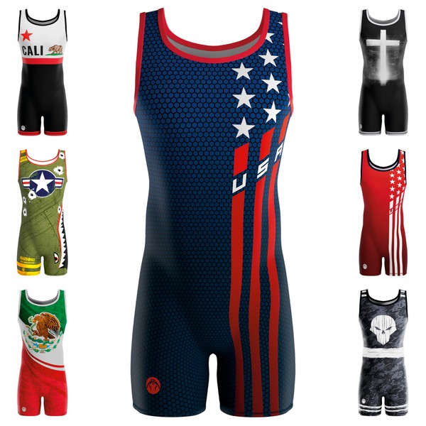 RISING STAR Wrestling Singlet-Navy-Red-XL