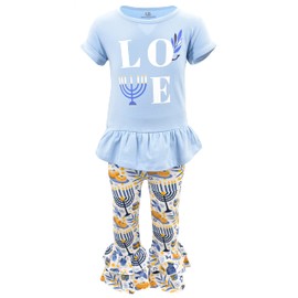 Unique Baby Conjunto de pantalones con volantes para niñas Love Menorah Hanukkah, Hanukkah Pastelería, 6 Años