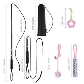 Flirt Pole for Dogs, Extendable Dog Flirt Pole with Detachable Toy Ropes Dog Teaser Wand with Lure Chewing Toy for Outdoor Exercise & Training for Large Medium Small Dogs (Pink)