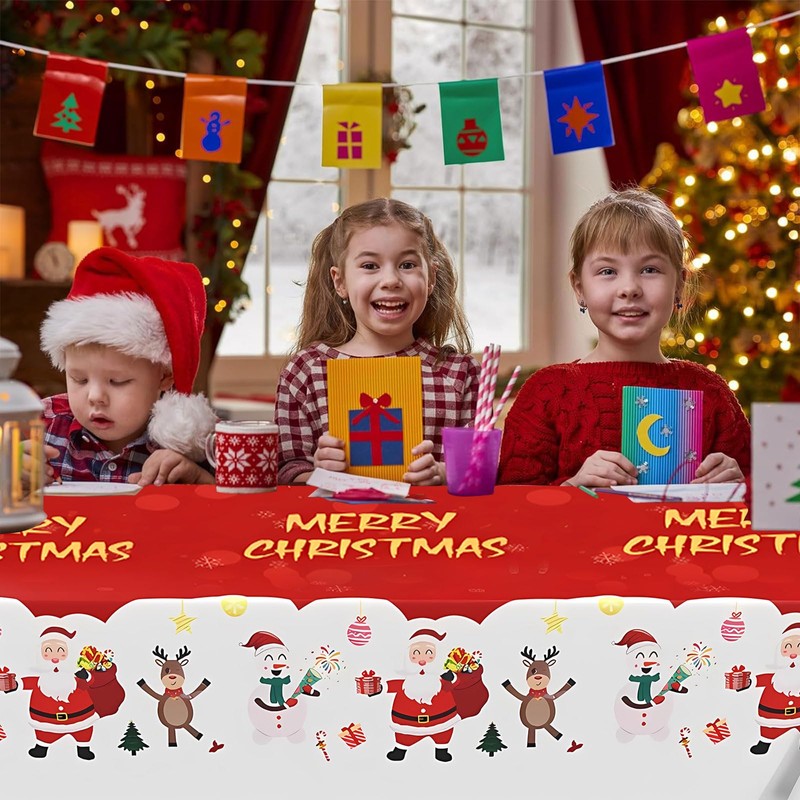 FINGOOO Christmas Tablecloth, Disposable Waterproof Decoration, 54.3 x 108.5 inches