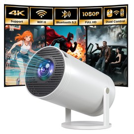 【2025 Upgrade】 TXTIGER Mini Projector Full HD 1080P 4K, Portable Projector with WiFi6 and Bluetooth5.2 Ultra Focus, 210° Rotatable Stand, Auto Keystone, Dust Removal and Heat Dissipation Design