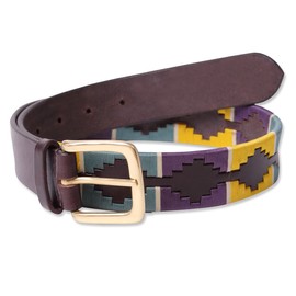 Shires Aubrion Drover Polo Belt, 35 mm, Yellow/Dark Green/Purple, 70 cm