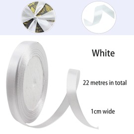 POPOYU Satin Ribbon White 10 mm, 22 m Decoration for Presents, Gift Ribbon, Wide Bow Ribbon, Fabric Ribbon for Dress, Wedding, Christening and Birthday Gifts, Decorative Ribbon for Gift Packaging