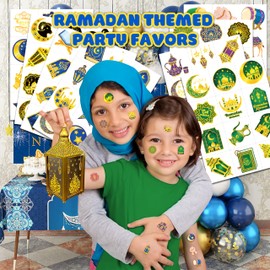 96 PCS Happy Ramadan Mubarak Eid Al Fitr Pre-Cut Temporary Tattoos for Kids | Super Cute Themed Birthday Party Favors, Supplies, Decorations, Fake Tattoo Stickers, School Rewards & Gifts Boys & Girls