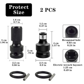 Pack of 2 impact wrench adapters, 1/2 inch bit adapter, impact wrench bit adapter, 1/4 inch bit adapter, impact wrench adapter, hex socket, for impact wrench screwdriver bit