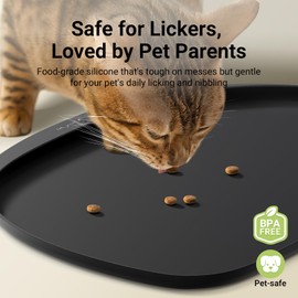 DownyPaws Dog Cat Food Mat for Food and Water, Non-Slip Dog Bowl Mats for Floors Waterproof, Pet Feeding Mat with High Raised Edge, Cat Placemat for Messy Drinkers, 24"×17"，Black