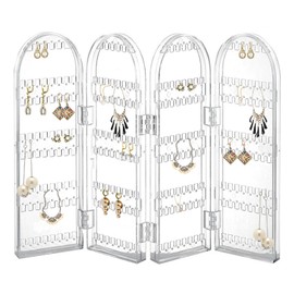 Jadin Jewellery Stand, Chain Storage, Jewellery Holder, Foldable Acrylic Chain Stand, Four Doors Jewellery Stand, Chains, Holds 120 Pairs of Earrings or 32 Necklaces, Transparent