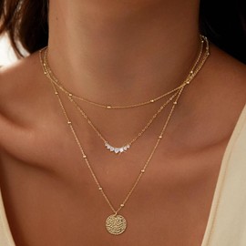 VIROMY Gold Necklace for Women 14k Gold Chain Necklaces Dainty Layered Necklaces Simple Stackable Pendant Necklaces Bead zircon Chain Gold Choker Necklaces Gold Jewelry for Women