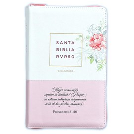 Biblia Letra Grande para Mujeres con cierre RV1960 imit piel rosa y floral con indice - Mujer Virtuosa