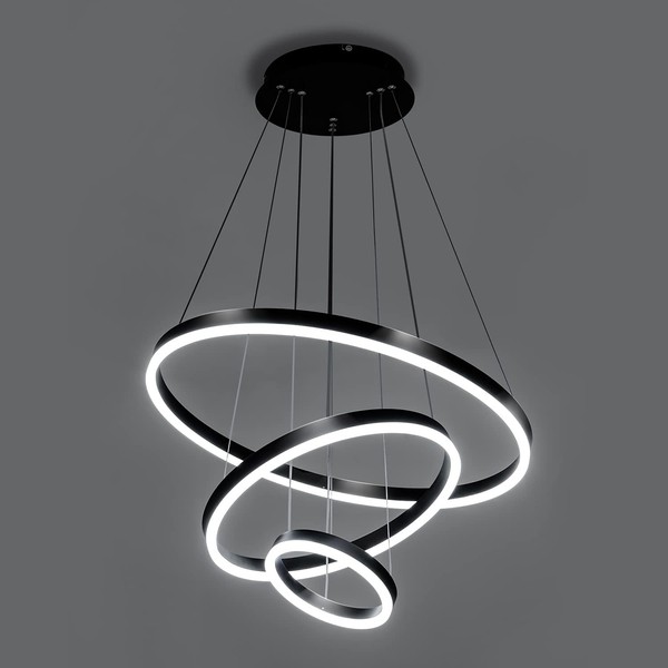 Viruhaka Modern LED Black Circular Pendant Light Fixture, Adjustable Height