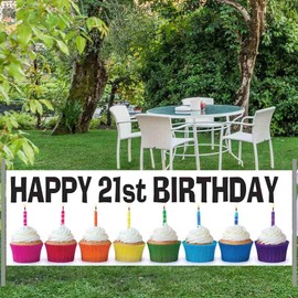 Happy 21st Birthday Banner - Cupcakes 3 feet x 9 feet Vinyl Banner