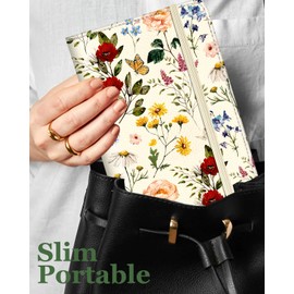 Slohif Business Card Book Holder Organizer - Beige Flower Froral Print Leather Books Binder Holds 240 Cards Credit Gifts Card With Sticky Notes Graded Stickers Notepad