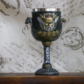 Medieval Viking Odin wine goblet - Norse Viking Warrior Dragon ship metal goblet chalice Viking Pirate Fans gifts Themed Party Decoration 7oz Stainless Steel Cup Drinking Vessel