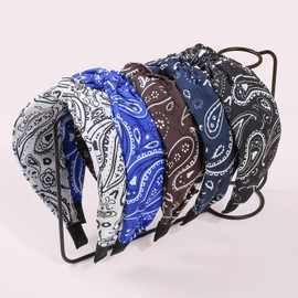 XIMA Paisley Print Headbands, Wide Knotted Turban Hair Bands for Women and Girls, Multi-Color,Pack of 5