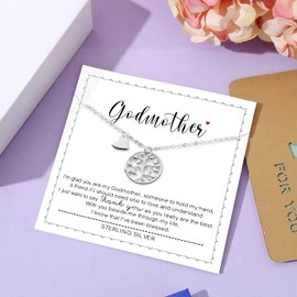 AmpleLove Godmother Necklace, Sterling Silver Tree of Life Pendant Necklace, Godmother Gifts from Godchild, Fairy Godmother Gifts