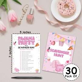 Slumber Party Games, Scavenger Hunt Sleepover Games for Adults, 30 Pajama Party Game Cards (5" X 7"), Women Sleepover Birthday Party Favors Decorations and Supplies -04