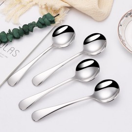 Mafier 7" Elegant Soup Spoons Silverware Set,18/10 Stainless Steel,Dishwasher Safe(Set of 4,Silver)