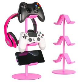 Soporte para driver rosa, soporte para auriculares, 3 niveles multiajustable, para todos los accesorios universales de PC para juegos, Xbox PS4 PS5 Nintendo Switch, color rosa