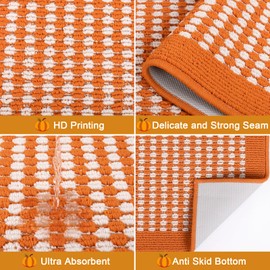 Ileading Fall Kitchen Rugs Set of 3 Piece Fall Kitchen Mats for Floor with Non Slip Backing,Washable Autumn Runner Rug for Sink Laundry Holiday Thanksgiving Decoration(Orange)