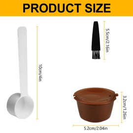 Lotsdonxia 3 Reusable Coffee Pods 1 Spoon and 1 Cleaning Brush - Refillable Durable Coffee Capsule Filter Compactible with Dolce Gusto Machines (Brown)