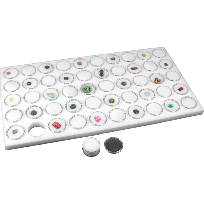 Glass Top Jewelry Display Case Box White 50 Gem Jars