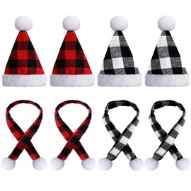 Bencailor Mini Santa Hats for Crafts Small Wine Bottle Cover Santa Hats Scarfs Tiny Snowman Hat for Xmas Ornaments Party(Red, Black, White,8 Pcs)