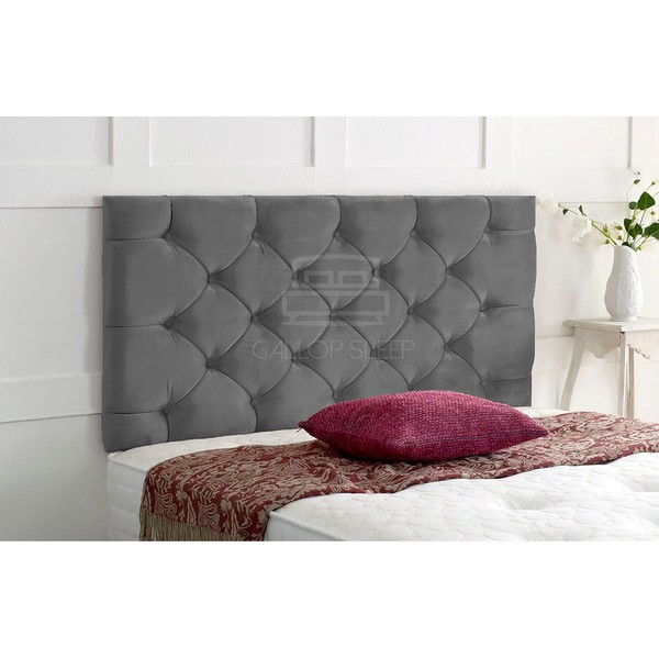 Gallop Sleep Chesterfield Headboard in Plush Velvet for Divan Bed with Matching Buttons (Grey, king Size 5 FEET, Height 24 INCHES)