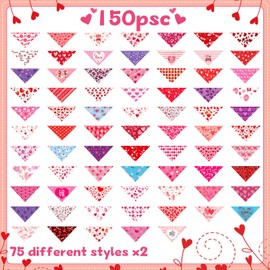 Abbylike 150 Pcs Valentine's Day Dog Bandanas Bulk Heart Bandanas for Dogs Bibs Triangle Washable Dog Scarf Adjustable Dog Bib Handkerchief for Small Medium Large Pets Valentine's Day Birthday Supply