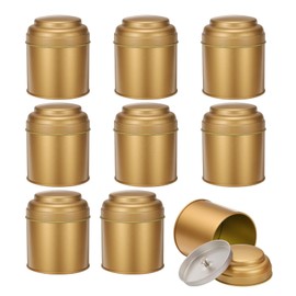 uxcell 9 Pcs Tea Tins Canister with Airtight Double Lids, 8 oz Small Round Tin Can Box, Kitchen Canister Containers for Loose Tea Coffee Candy Spices, Bronze Gold