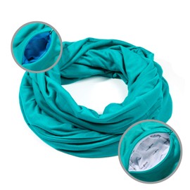 Ready + Steady - RFID Travel Scarf, Infinity Scarf, 2 Hidden Zipper Pockets, Teal, Large