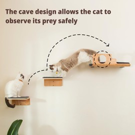 LIORCE Cat Wall Shelves with 2 Steps, Creative Design Cat Shelf with Peephole, 19 x 10 inch Cat Wall Furniture with Comfortable Cat Pad, Cat Perch for Sleeping, Playing, and Scratching.