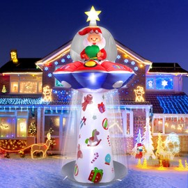 Kalolary 8 FT Christmas Inflatables Outdoor Decoration Inflatable UFO with Santa Claus Christmas Blow Up Yard Decor Built-in LED Lights for Xmas Lawn Garden Holiday Home Party, EBANKU-LD165