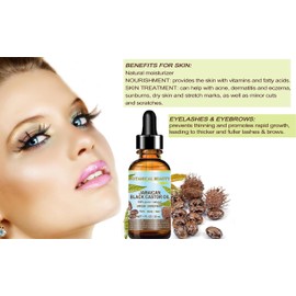 Botanical Beauty Black Castor Oil Jamaican. 100% Pure Natural Virgin Unrefined Cold Pressed Carrier Oil. 4 Fl.oz.- 120 Ml. For Face Skin Hair Eyelashes Brows and Nails