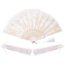 Sepwedd 30pcs White Rose Lace Floral Folding Hand Fans Chinese Retro Folding Fan Bridal Dancing Props Church Wedding Party Favors with Organza Bags