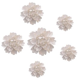 ALYCASO 6 PCS/Set Ceramic Flower Wall Décor Artificial 3D Flower Wall Art for Living Room Home Hallway Bedroom Kitchen Farmhouse Bathroom Dining Room (Peony-White Set)