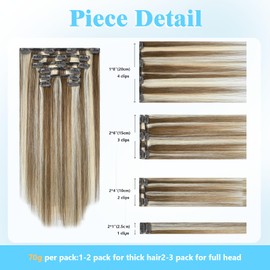 Ukira Balayage Clip in Hair Extensions Human Hair, 18 Inch 70g Light Brown Highlights Bleach Blonde Human Hair Clip in Extensions, Natural Straight Remy Human Hair Clip in Extensions for Women
