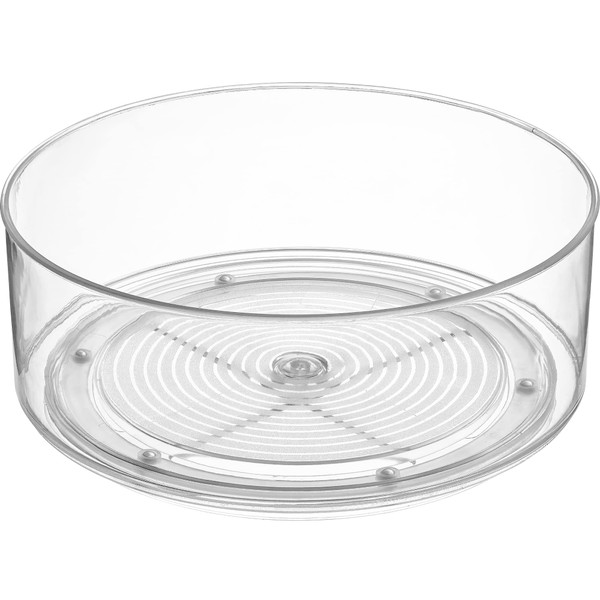 Home Intuition Round Plastic Clear Lazy Susan Turntable Food Storage Container for Kitchen (9" Round, 1 Pack)