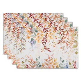 Fall Eucalyptus Leaf Table Placemats Set of 4, Colorful Leaves Heat-Resistant Tabletop Place Mats 12x18 Inch Autumn Seasonal Outdoor Table Mats Decorations for Party Dining Kitchen