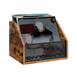 CHOEZON Vinyl Record Storage Wall Mount, Vintage Record Display Holder, Album Record Crate, LP Display Shelf, Metal Mesh Front and Pull Rings for Records, Albums, Files, Rustic Brown MCW28BF