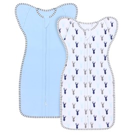 Transition Swaddle, Baby Sleep Sack 3-6 Months Arms up Swaddle 2-Way Zipper 100% Cotton Arms in/out, 0.8 Tog Baby Swaddle Newborn Sleep Sack for Boy Girl, 2-Pack Transitional Swaddle Sack (Medium)