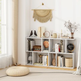 Giantex 3-Tier S-Shaped Bookshelves Set of 2, Modern Geometric Bookcase, Freestanding Display Shelf for Small Space, Versatile Side Table, Wooden Storage Organizer for Home Office, Living Room, White