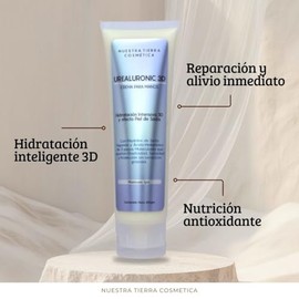 Nuestra Tierra Cosmetica Urealuronic 3D Crema para Manos con Péptidos Veganos y Ácido Hialurónico, Hidratación Intensiva, Efecto Piel de Seda, 100g