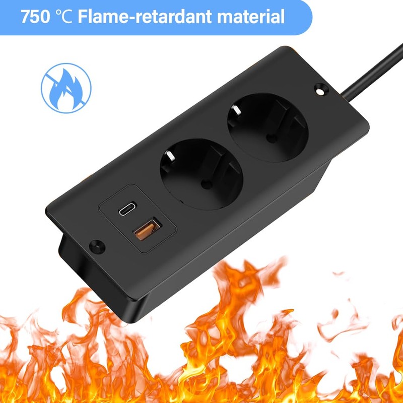 KBIBCK Einbausteckdose mit USB und Type-C, 4-in-1 Tischsteckdose, 2-Fach Einbau