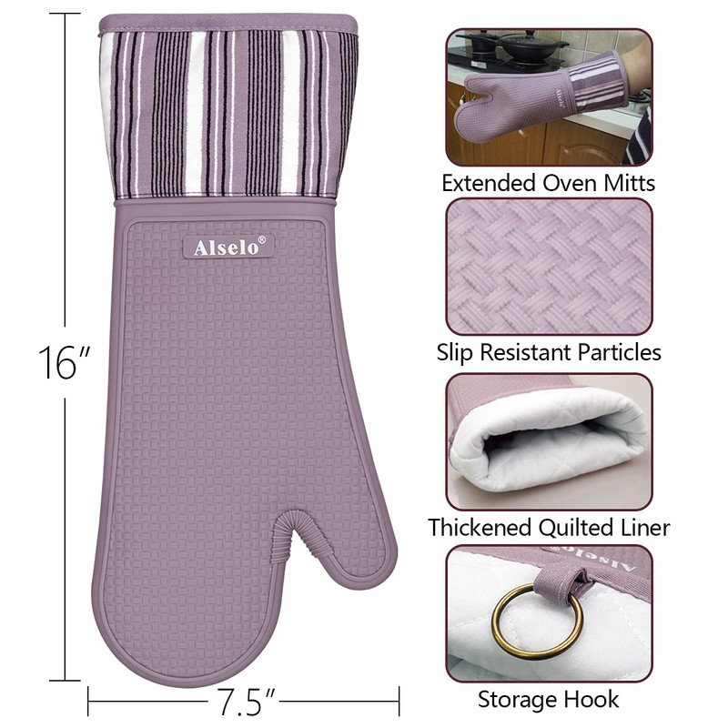 Alselo Silicone Oven Mitts Heat Resistant 550 Degree Extra Long